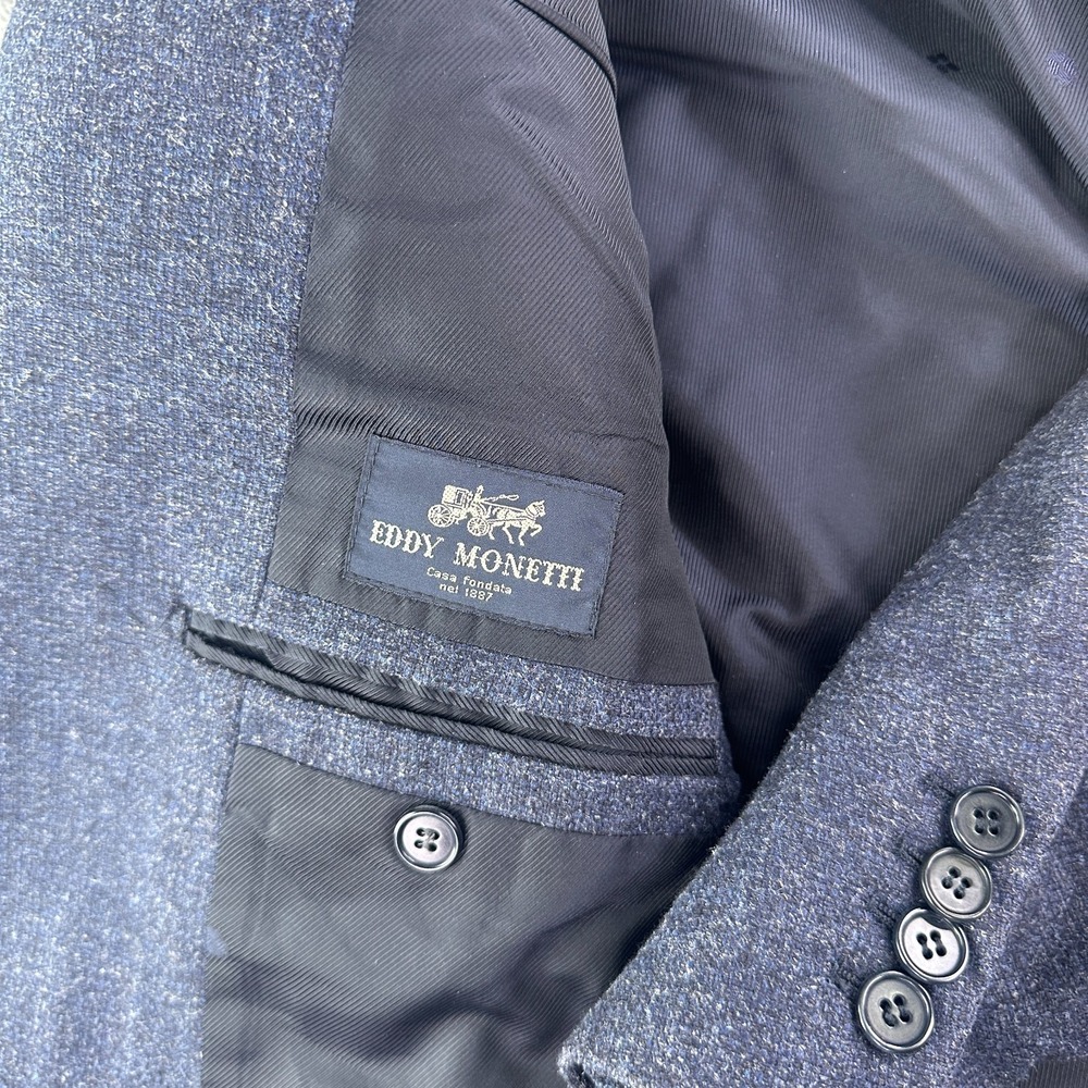 Eddy Monetti EU 52 / US 42R Navy Wool Camel Hair Silk Sport Coat Blazer Italy